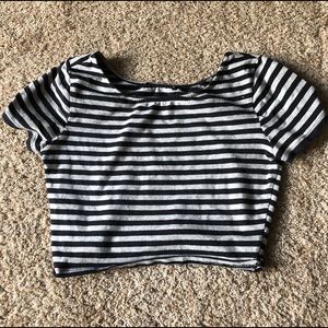 Forever 21 Navy Grey Stripe Crop Top